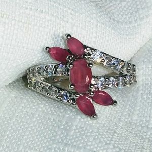 Natural ruby and white topaz ring